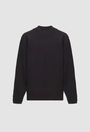 Ds Damat Regular Fit Dark Grey Plain Knit Half Turtleneck Wool Knitwear Sweater