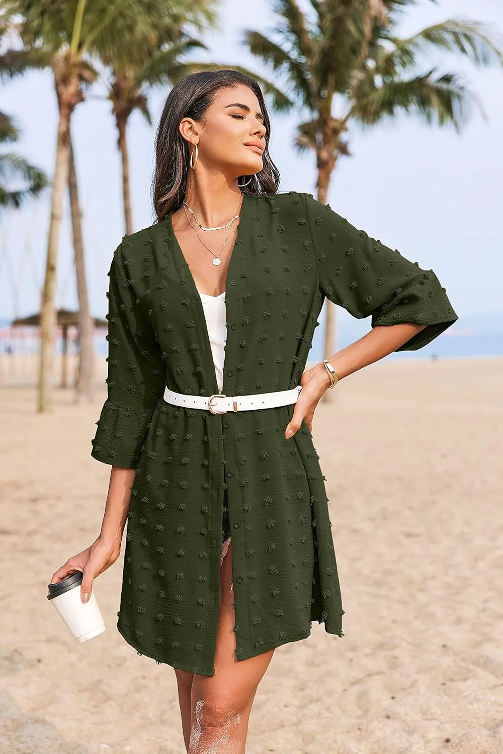 ELESOL Women's Swimsuit Coverup Button Down Beach Cover Ups Shirt Dress Summer Casual Oversized Vacation Swimwear