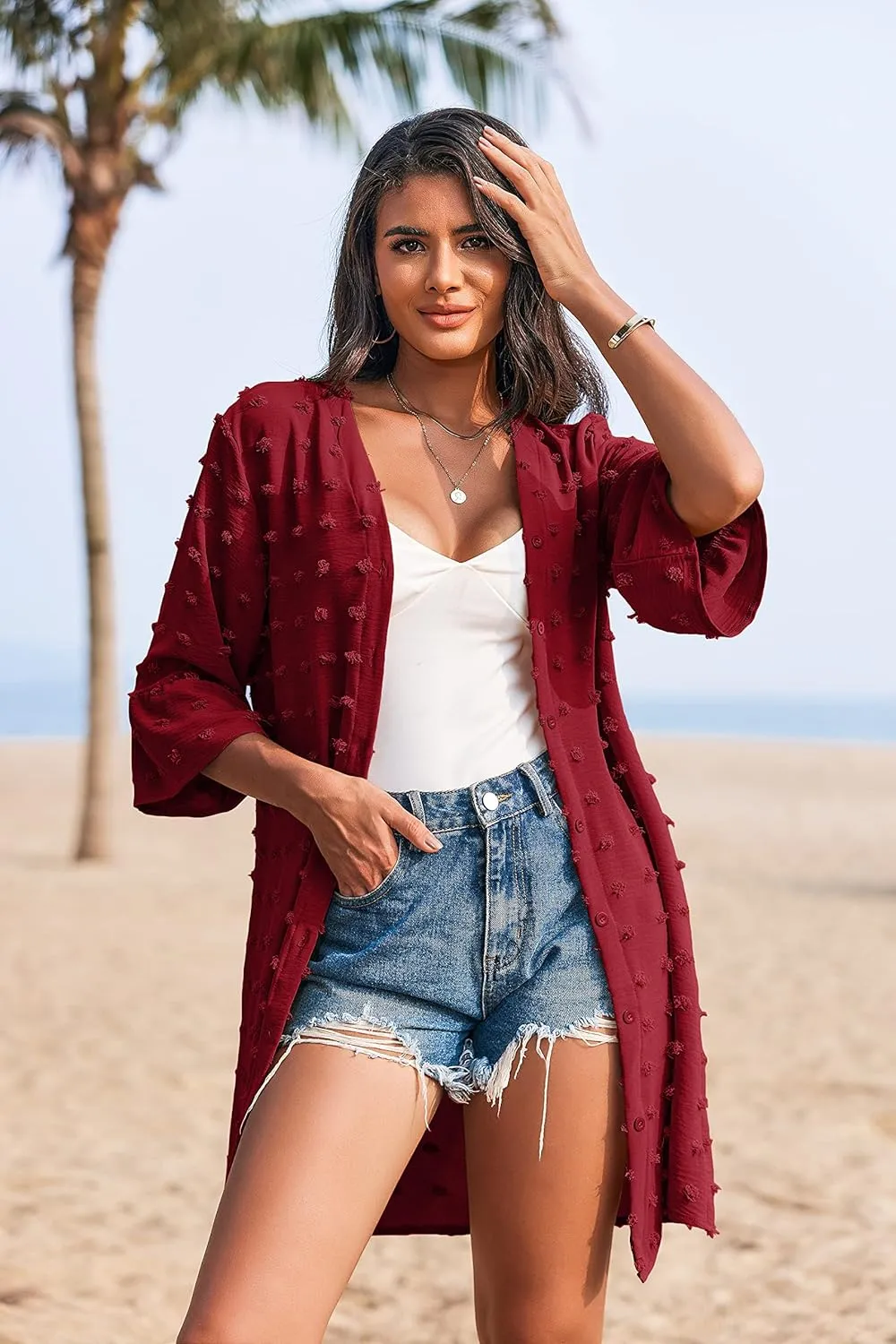 ELESOL Women's Swimsuit Coverup Button Down Beach Cover Ups Shirt Dress Summer Casual Oversized Vacation Swimwear