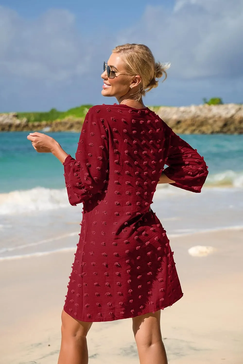 ELESOL Women's Swimsuit Coverup Button Down Beach Cover Ups Shirt Dress Summer Casual Oversized Vacation Swimwear