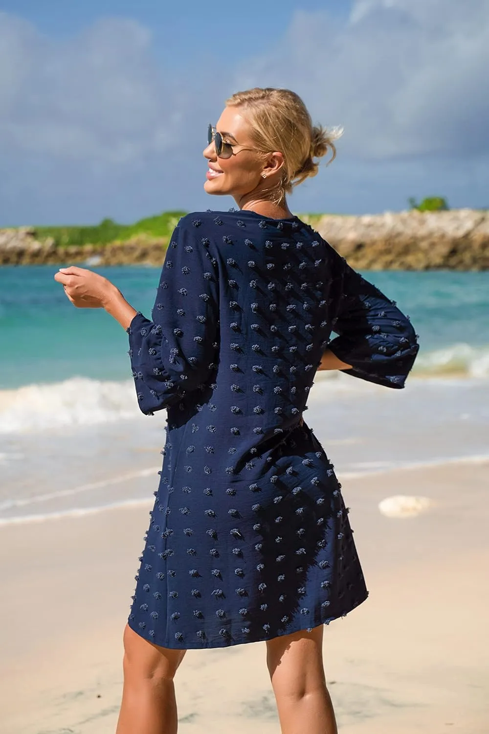 ELESOL Women's Swimsuit Coverup Button Down Beach Cover Ups Shirt Dress Summer Casual Oversized Vacation Swimwear