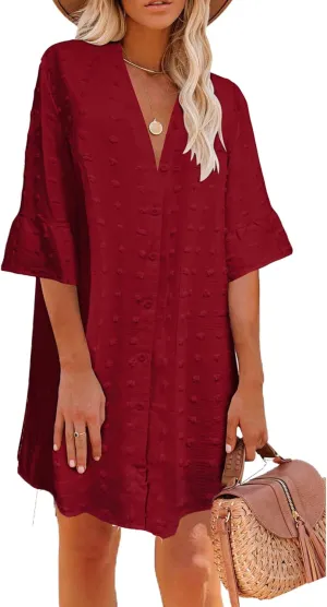 ELESOL Women's Swimsuit Coverup Button Down Beach Cover Ups Shirt Dress Summer Casual Oversized Vacation Swimwear