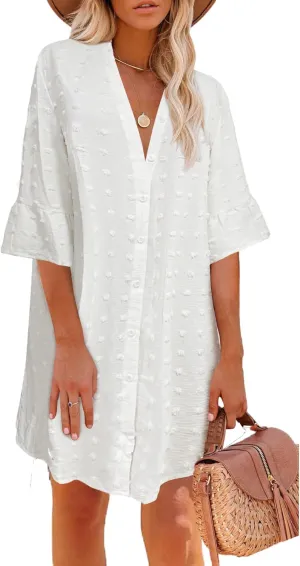 ELESOL Women's Swimsuit Coverup Button Down Beach Cover Ups Shirt Dress Summer Casual Oversized Vacation Swimwear