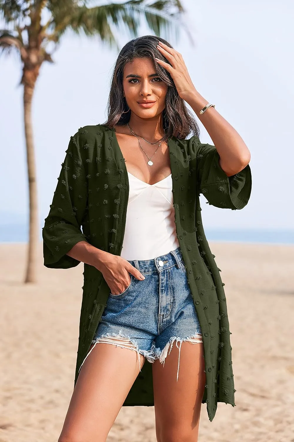 ELESOL Women's Swimsuit Coverup Button Down Beach Cover Ups Shirt Dress Summer Casual Oversized Vacation Swimwear