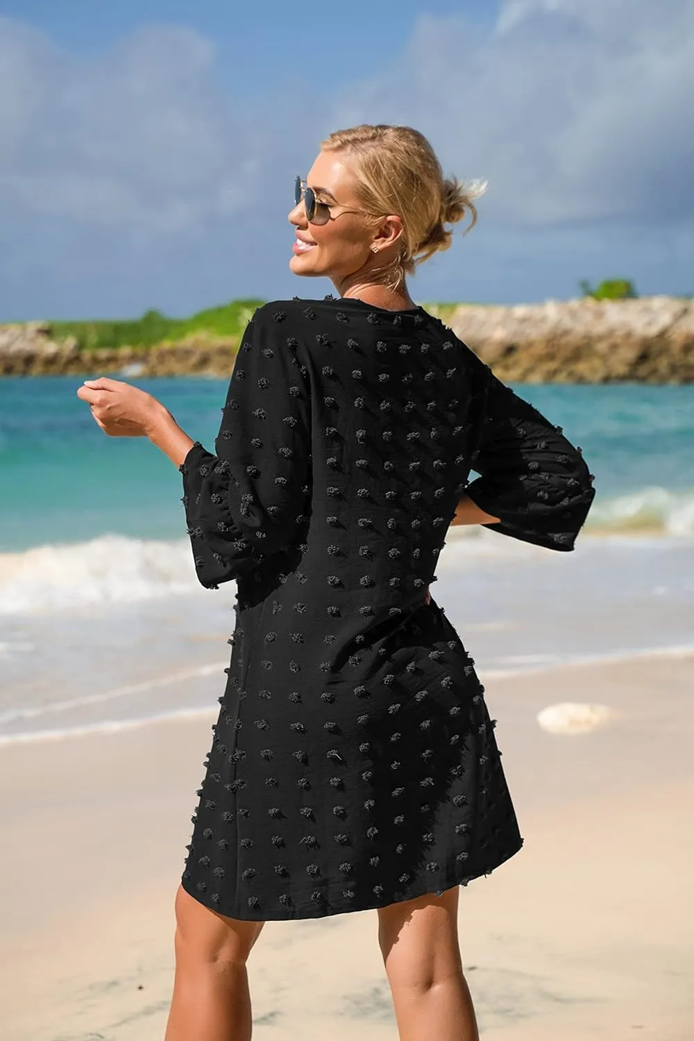 ELESOL Women's Swimsuit Coverup Button Down Beach Cover Ups Shirt Dress Summer Casual Oversized Vacation Swimwear
