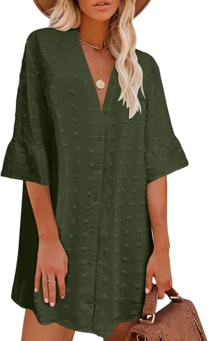 ELESOL Women's Swimsuit Coverup Button Down Beach Cover Ups Shirt Dress Summer Casual Oversized Vacation Swimwear