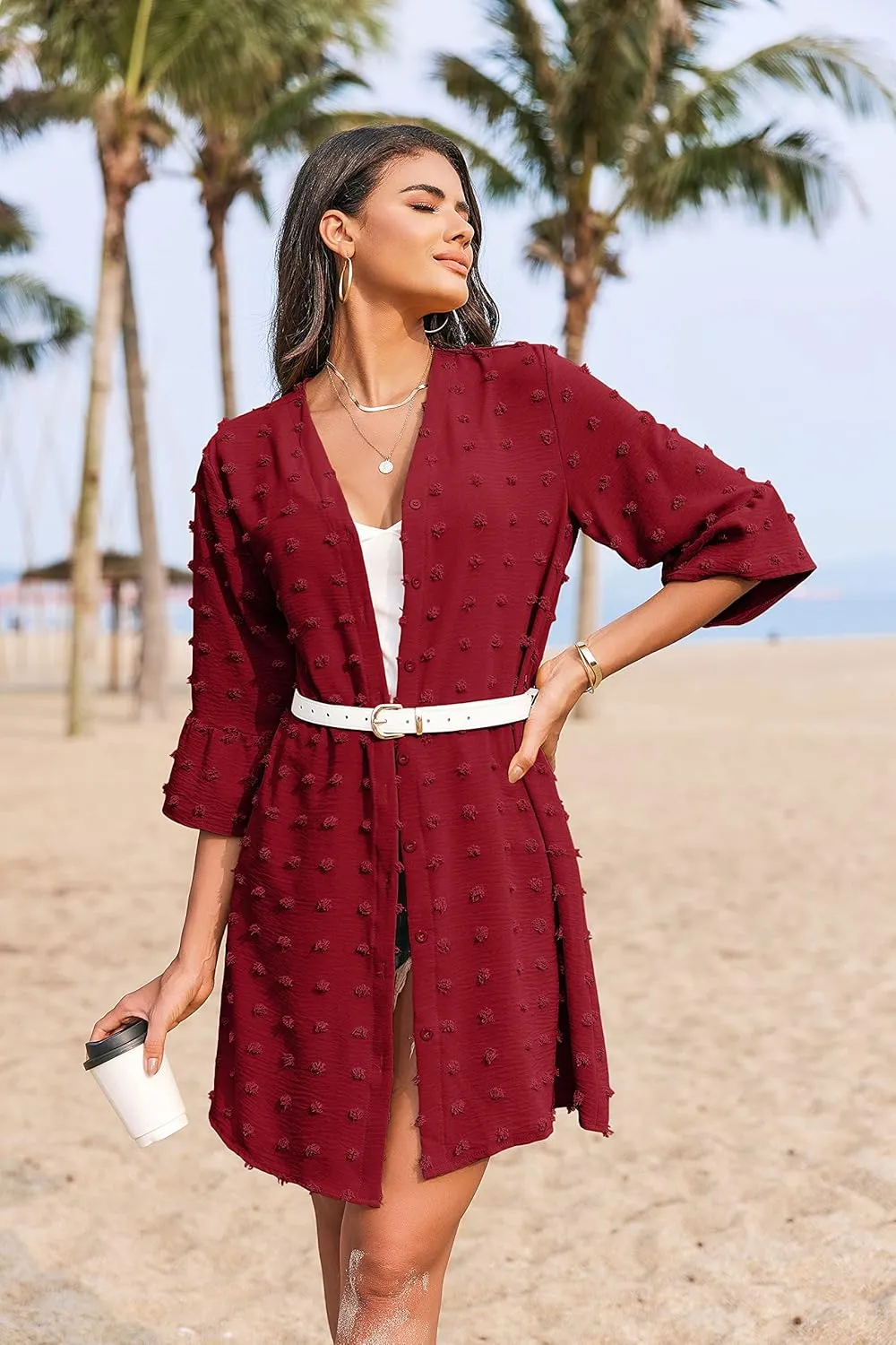 ELESOL Women's Swimsuit Coverup Button Down Beach Cover Ups Shirt Dress Summer Casual Oversized Vacation Swimwear