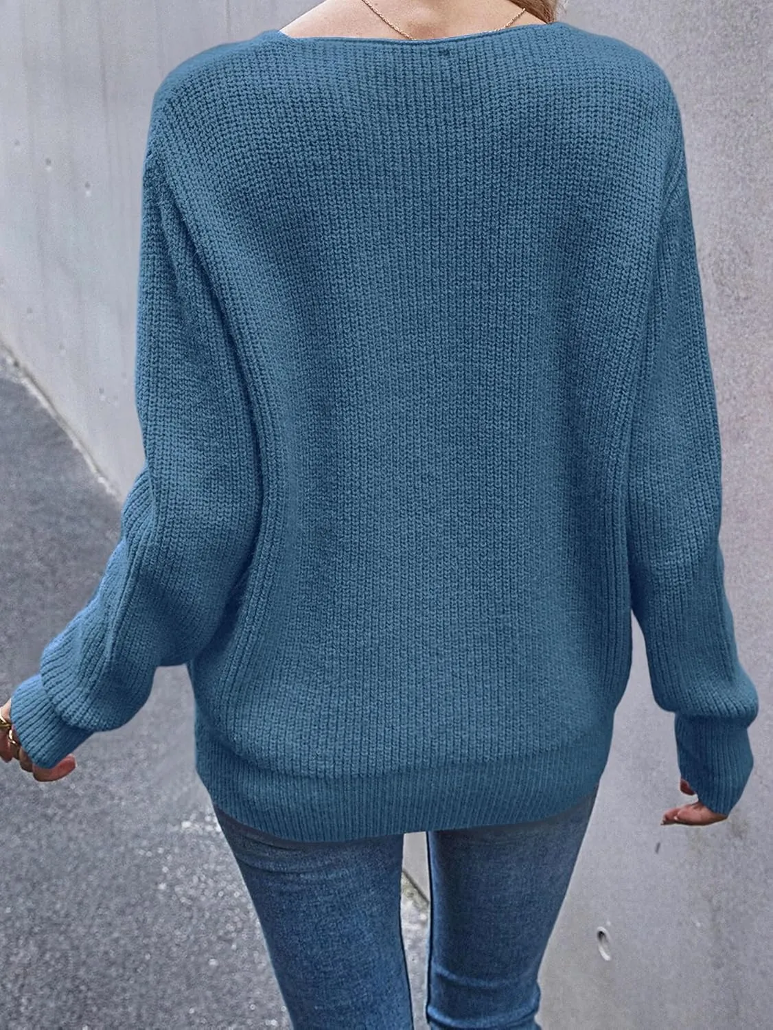 Eurivicy Women's Long Sleeve V Neck Pullover Tops Oversized Chunky Knitted Loose Jumper Sweaters