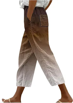 fartey Womens Summer Pants Casual Drawstring Elastic High Waist Capri Pants Floral Print Wide Leg Cropped Pants Trousers
