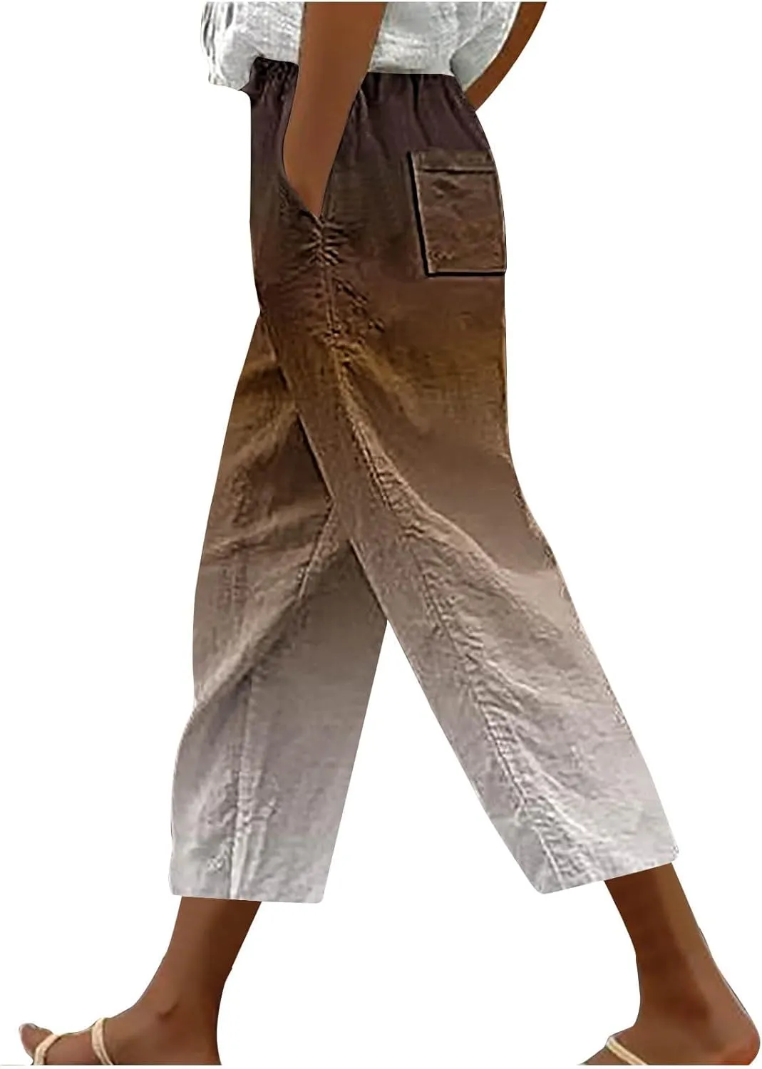 fartey Womens Summer Pants Casual Drawstring Elastic High Waist Capri Pants Floral Print Wide Leg Cropped Pants Trousers
