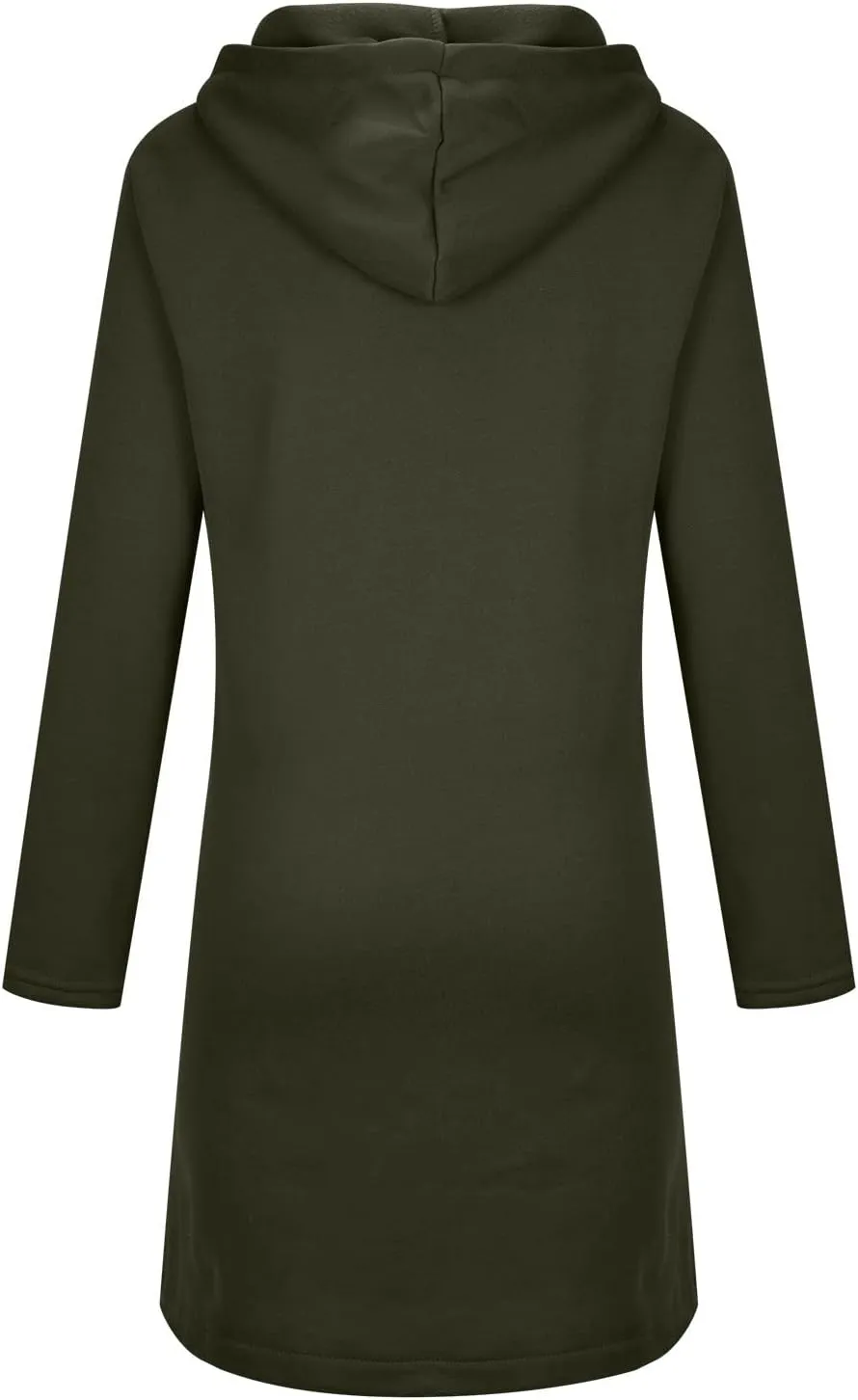 fartey Zip Up Hoodie Women Casual Oversized Long Hoodies Long Sleeve Drawstring Asymmetrical Tunic Sweatshirts With Pockets