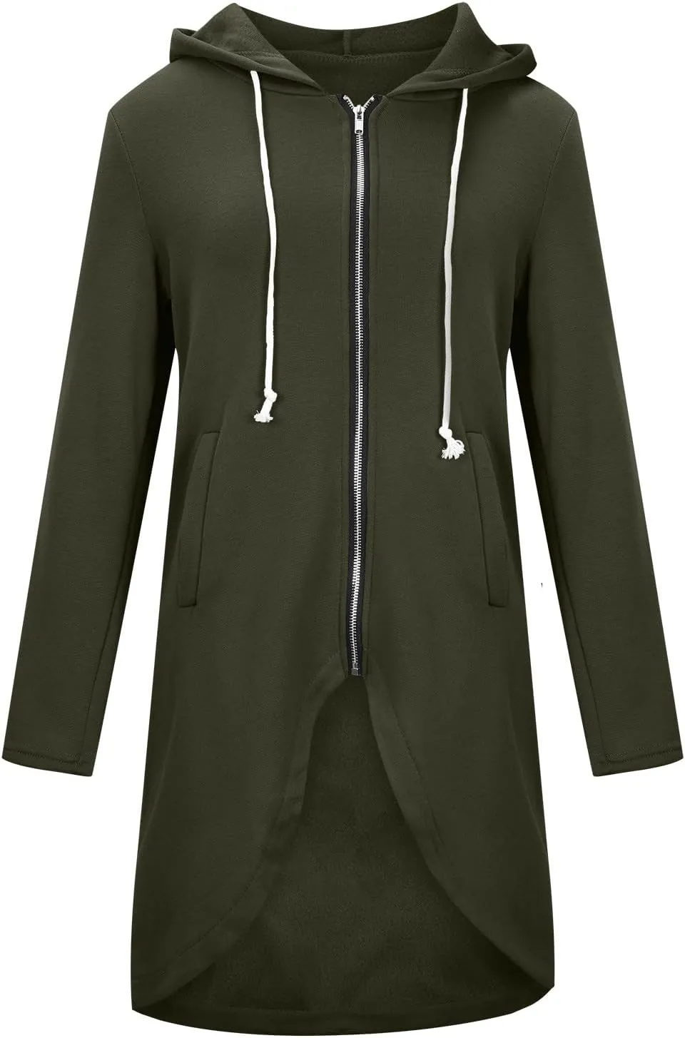 fartey Zip Up Hoodie Women Casual Oversized Long Hoodies Long Sleeve Drawstring Asymmetrical Tunic Sweatshirts With Pockets