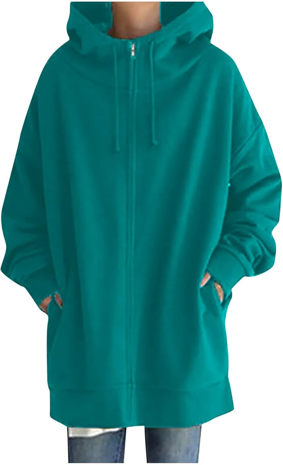 fartey Zip Up Hoodie Women Oversized Loose Baggy Long Sweatshirts Casual Drawstring Long Sleeve Y2K Jackets With Pockets