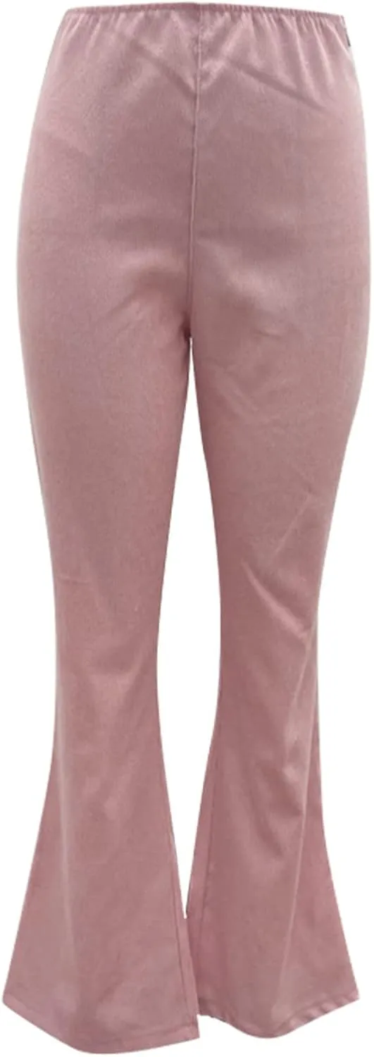 Febecool Cargo Pants Women Solid Color Slim Fit Micro Flared Pants Elastic Waist Casual Pants Corduroy
