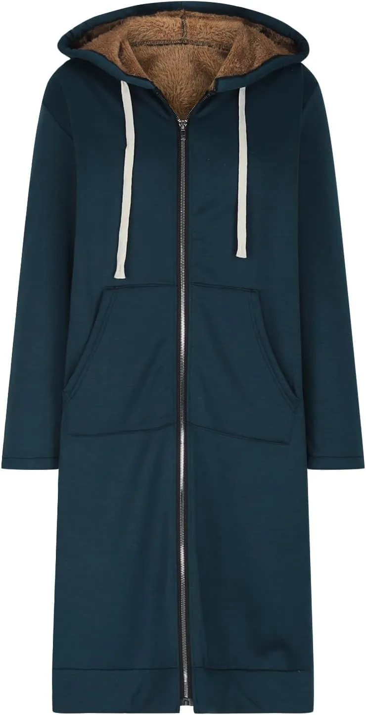 Fleece Lined Hoodie for Women Long Zipper Hoodies Zip Up Oversized Sweatshirts Womens Tunic Sweatshirt Blazer Winter