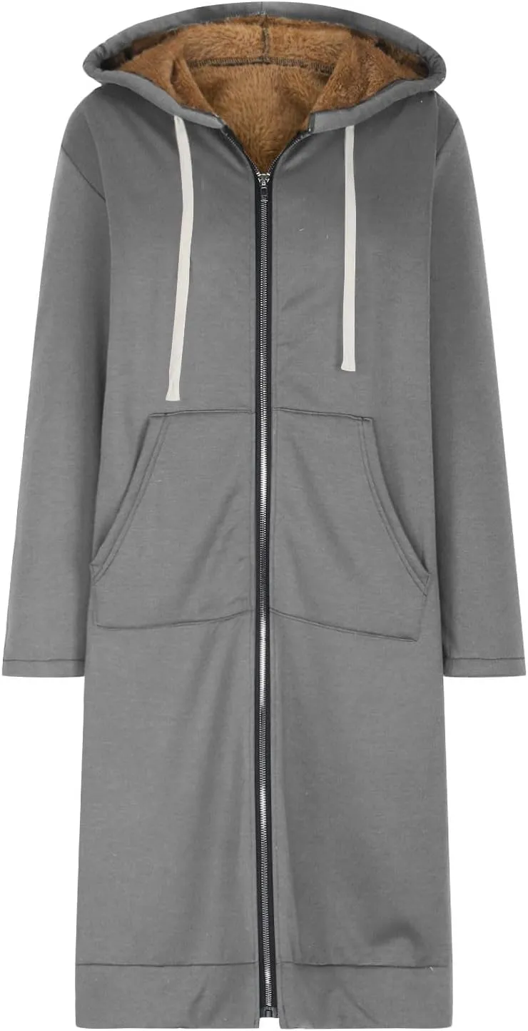 Fleece Lined Hoodie for Women Long Zipper Hoodies Zip Up Oversized Sweatshirts Womens Tunic Sweatshirt Blazer Winter