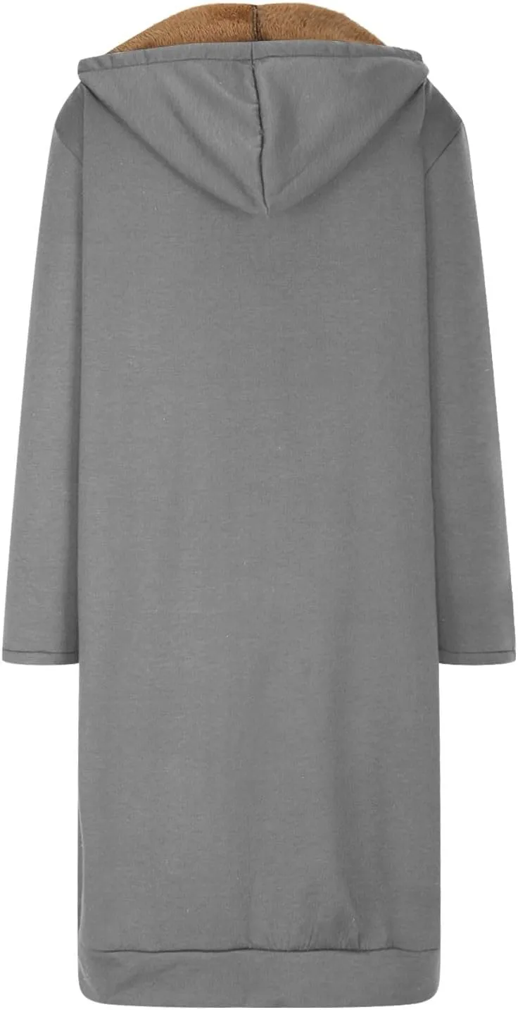 Fleece Lined Hoodie for Women Long Zipper Hoodies Zip Up Oversized Sweatshirts Womens Tunic Sweatshirt Blazer Winter