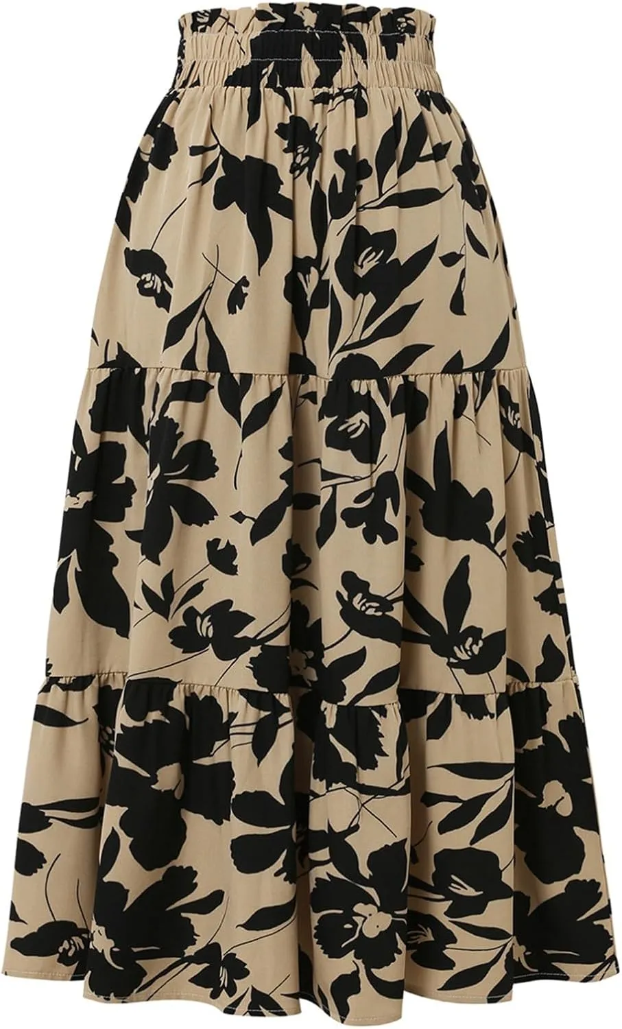 Floral Maxi Skirt for Women Summer Casual Tiered Elastic High Waisted Skirts Comfy Vacation Flowy Swing Long Skirts