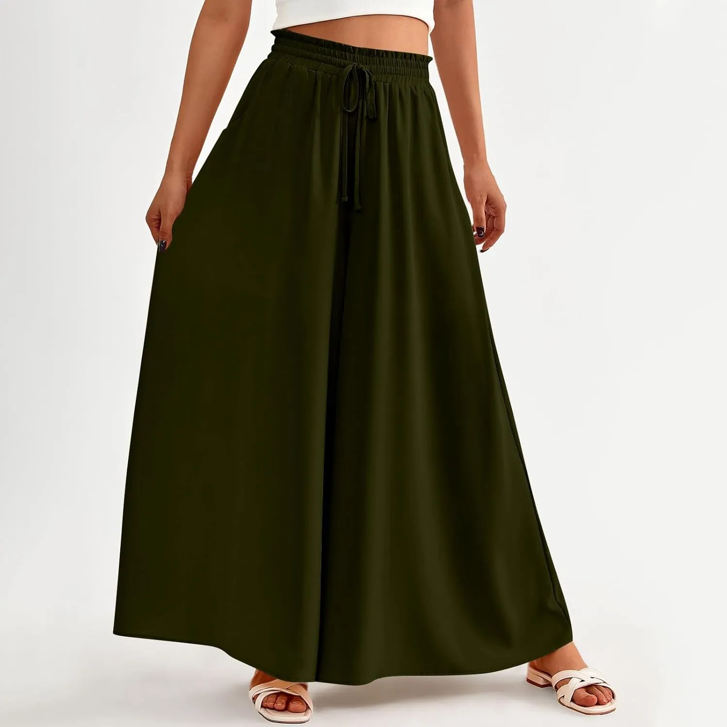 Flowy Pants for Women Wide Leg Palazzo Pants High Waisted Pant 2024 Summer Lounge Floral Print Boho Beach Trousers