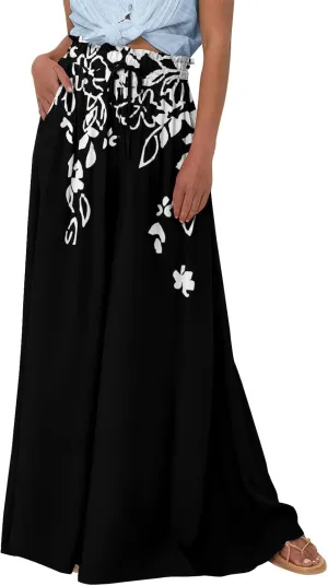 Flowy Pants for Women Wide Leg Palazzo Pants High Waisted Pant 2024 Summer Lounge Floral Print Boho Beach Trousers