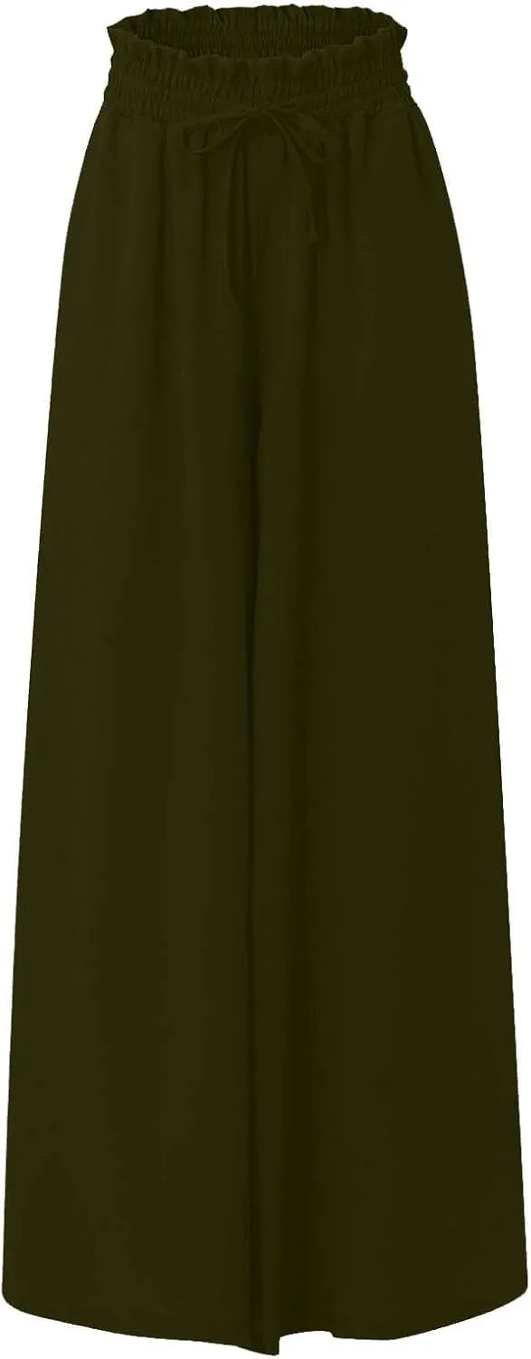 Flowy Pants for Women Wide Leg Palazzo Pants High Waisted Pant 2024 Summer Lounge Floral Print Boho Beach Trousers