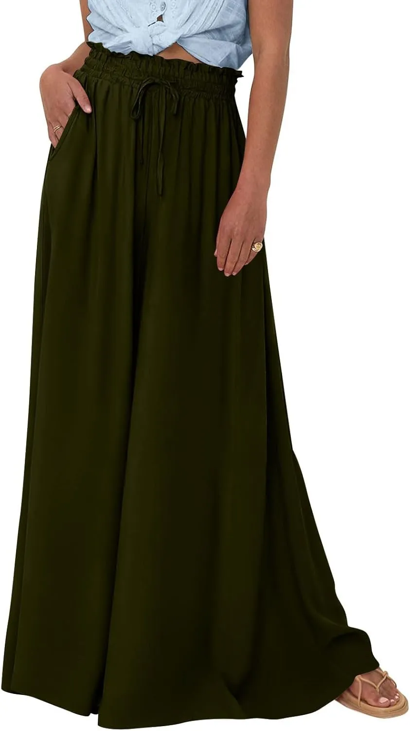 Flowy Pants for Women Wide Leg Palazzo Pants High Waisted Pant 2024 Summer Lounge Floral Print Boho Beach Trousers