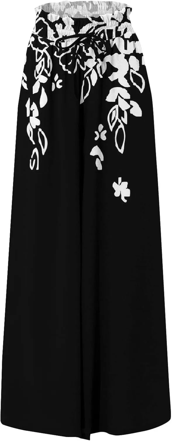 Flowy Pants for Women Wide Leg Palazzo Pants High Waisted Pant 2024 Summer Lounge Floral Print Boho Beach Trousers