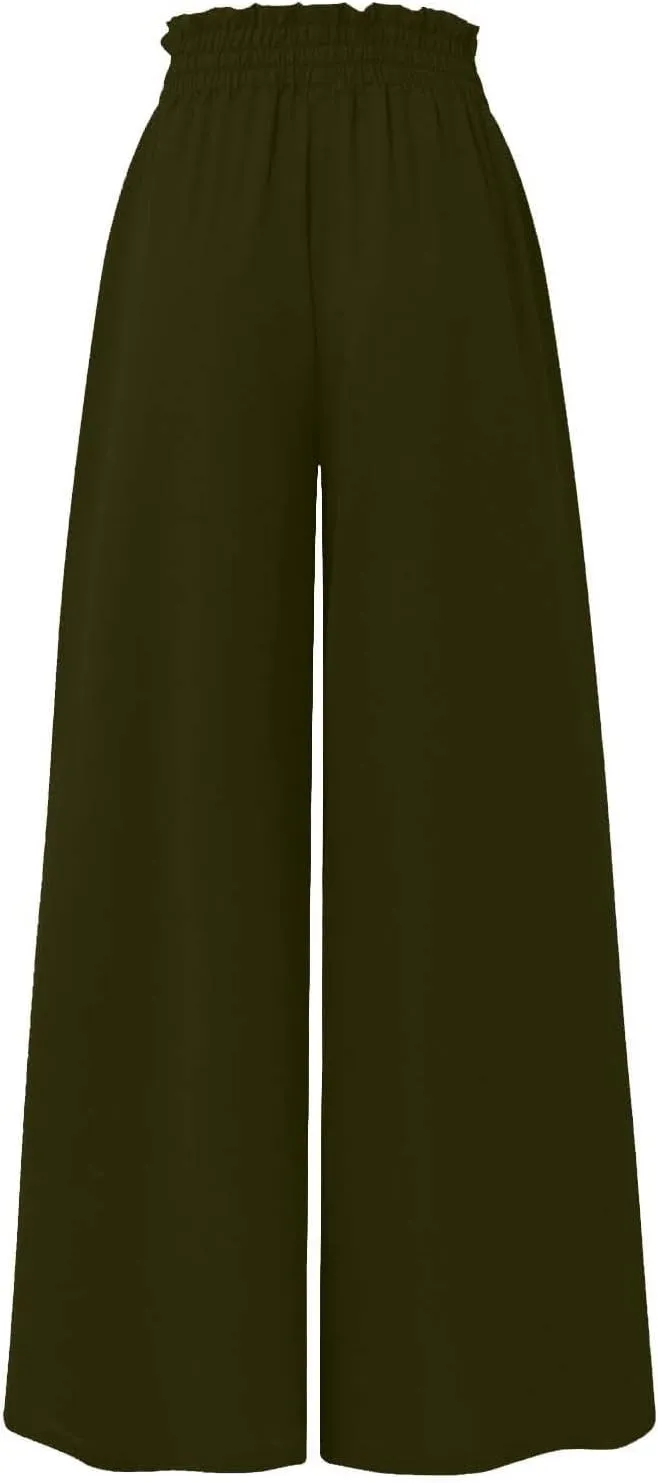 Flowy Pants for Women Wide Leg Palazzo Pants High Waisted Pant 2024 Summer Lounge Floral Print Boho Beach Trousers