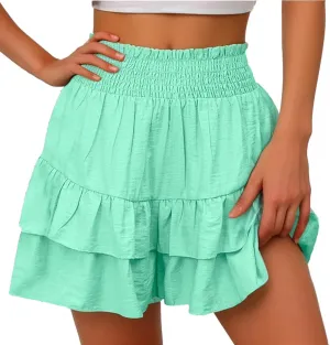 Flowy Shorts Ruffle Shorts for Women Trendy High Waist Floral Pleated Hem Biker Shorts 2024 Summer Loose Cute Flowy Wide Leg Beach Shorts Today Deals Z02-Mint Green X-Large