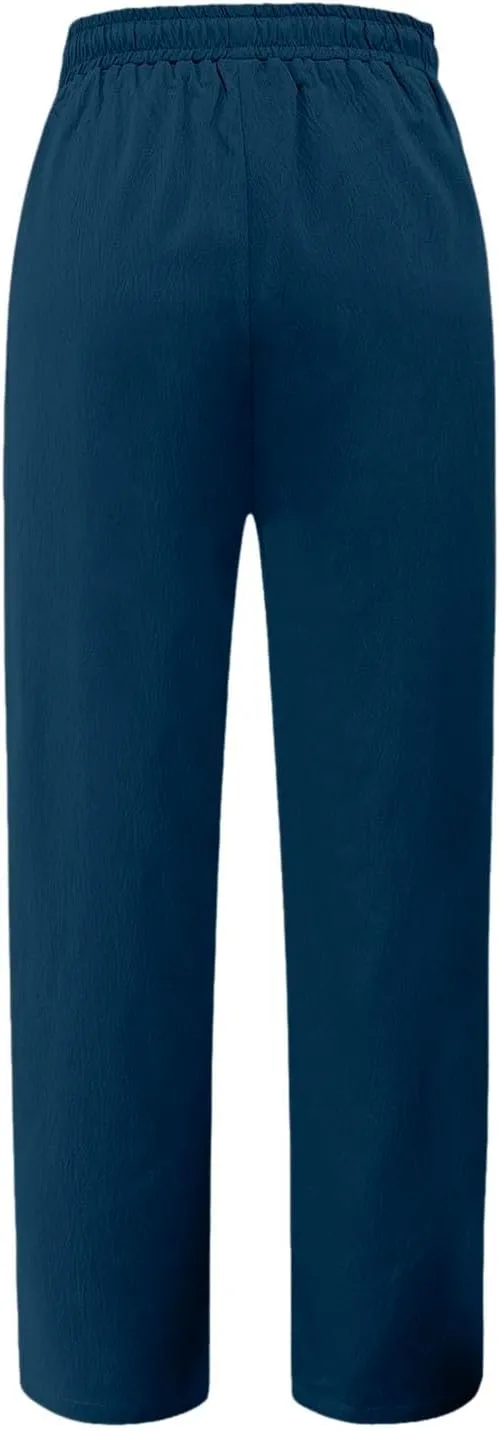 FZVYD Linen Pants for Women 2025 Summer High Waist Elastic Straight Leg Lounge Pant Casual Loose Lightweight Beach Trousers