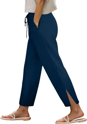FZVYD Linen Pants for Women 2025 Summer High Waist Elastic Straight Leg Lounge Pant Casual Loose Lightweight Beach Trousers