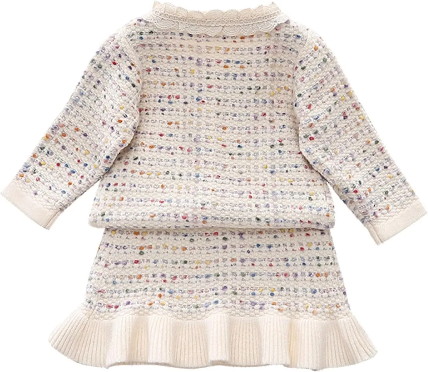 Girl's 2 Piece Outfits Plaid Tweed Half Sleeve Jacket and Ruffle Mini Skirt Set 0-11Y