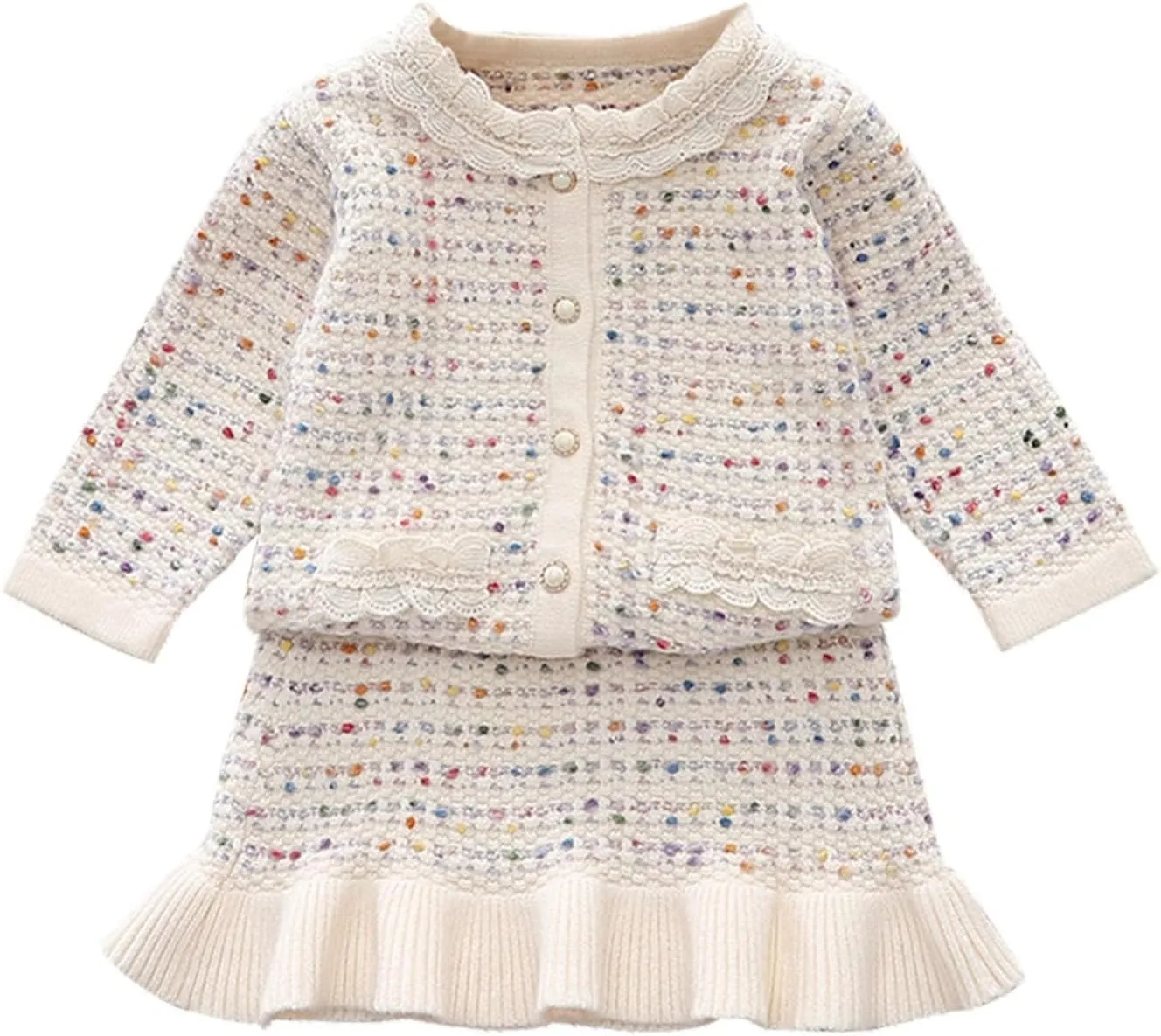 Girl's 2 Piece Outfits Plaid Tweed Half Sleeve Jacket and Ruffle Mini Skirt Set 0-11Y