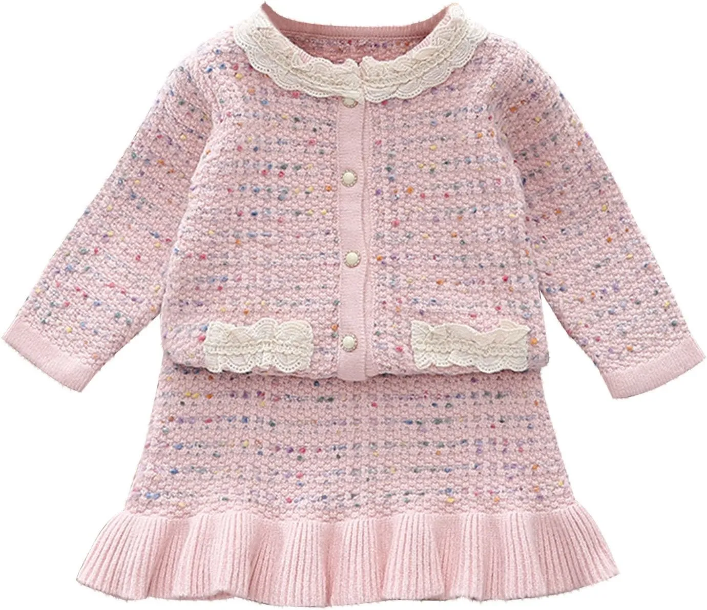 Girl's 2 Piece Outfits Plaid Tweed Half Sleeve Jacket and Ruffle Mini Skirt Set 0-11Y