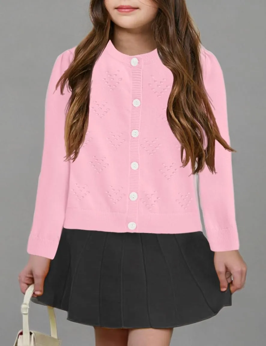 Girls Cropped Cardigan Knit Shrugs for Dresses Tops V Neck Button Down Cardigans Sweaters