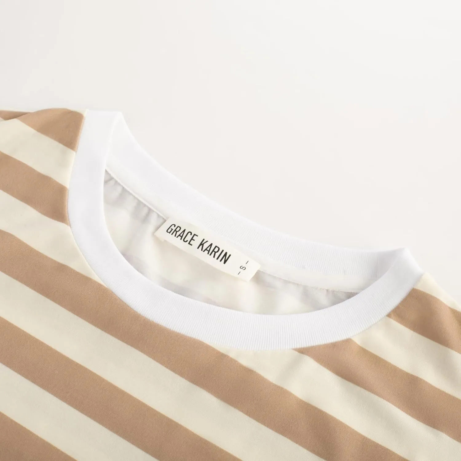 GRACE KARIN Striped Shirt Dresses for Women Front Tie Crewneck Wrap Dress Short Sleeve T-Shirt Casual Mini Bodycon Dress