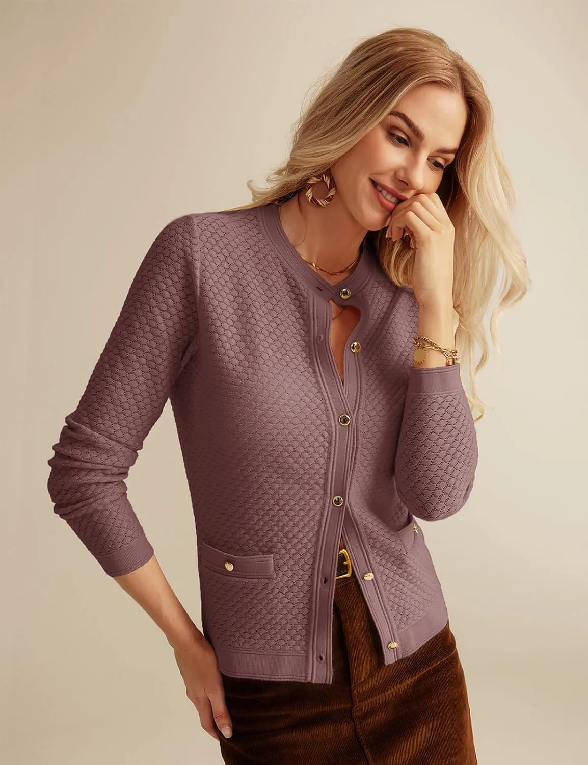 GRACE KARIN Womens 2024 Cardigan Sweaters Dressy Long Sleeve Button Down Sweater Jacket Open Front Sweater with Pockets