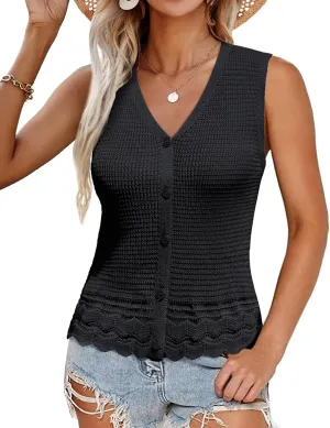 GRACE KARIN Womens Spring Summer Sweater Vest 2025 Casual Knit Sleeveless V Neck Button Down Crochet Crop Tank Tops