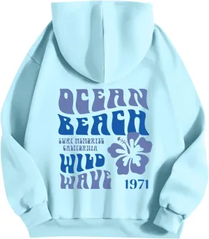 Hoodies For Teen Girls Long Sleeve Letter Print Casual Graphic Drawstring Pullover Cute Oversize Hoodie
