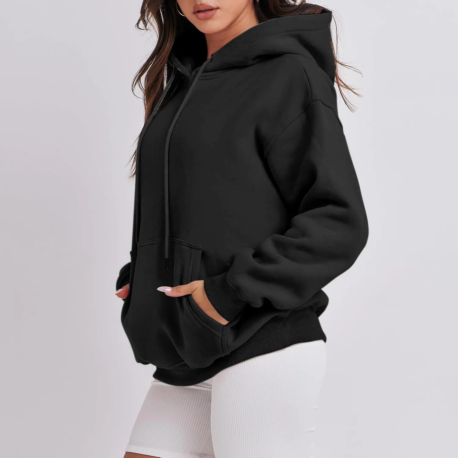 Hoodies for Women Oversized Solid Color Long Sleeve Hooded Sweater Basic Pullover Sweatshirts with Pocket