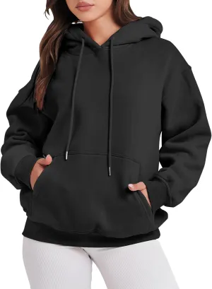 Hoodies for Women Oversized Solid Color Long Sleeve Hooded Sweater Basic Pullover Sweatshirts with Pocket