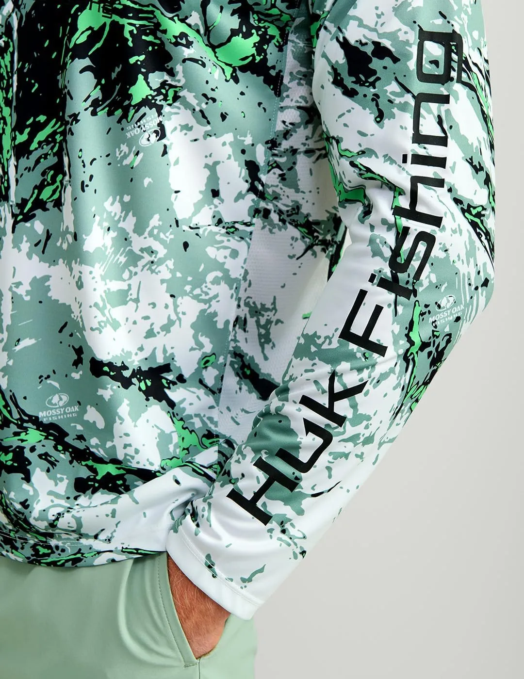 HUK Men's Pursuit Pattern Crew Sleeve, Performance Shirt