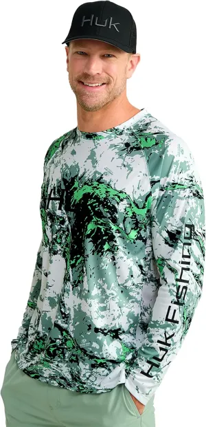 HUK Men's Pursuit Pattern Crew Sleeve, Performance Shirt