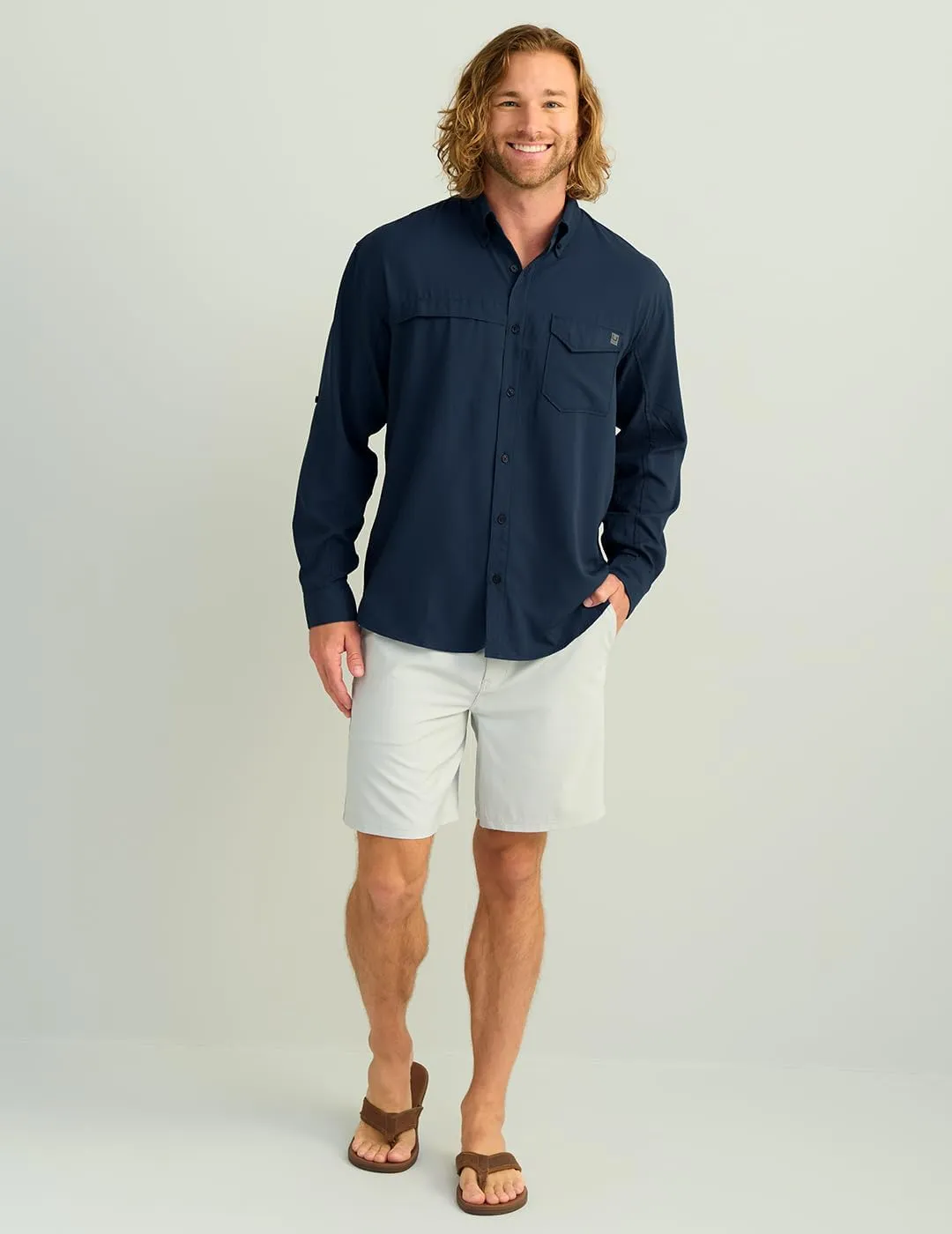 HUK Men's Tide Point Solid Long Sleeve Shirt, Button