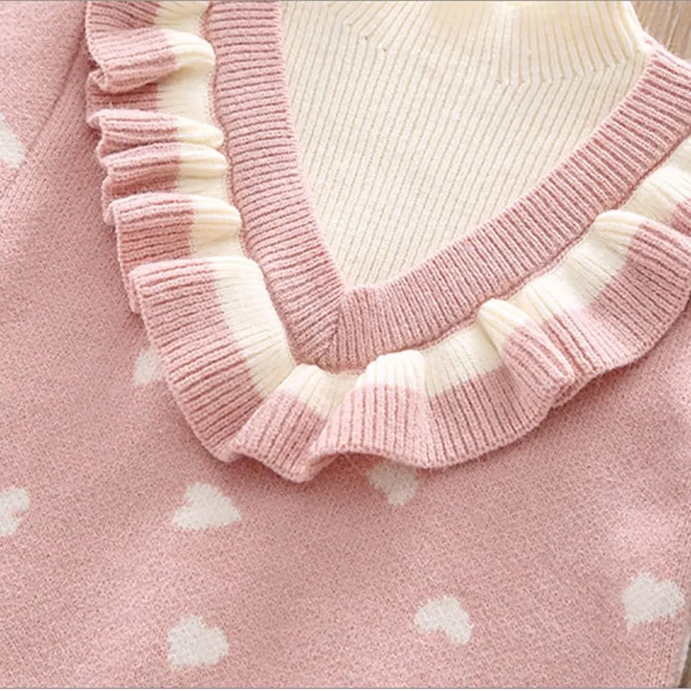 IBTOM CASTLE Toddler Baby Girl Knitted Long Sleeve Sweater Buttons Tops Mini Pleated Skirt Bowknot Clothes Fall Outfit Set