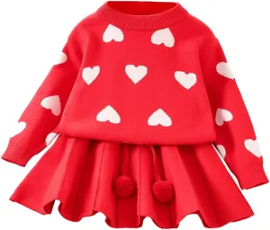 IBTOM CASTLE Toddler Baby Girl Knitted Long Sleeve Sweater Buttons Tops Mini Pleated Skirt Bowknot Clothes Fall Outfit Set