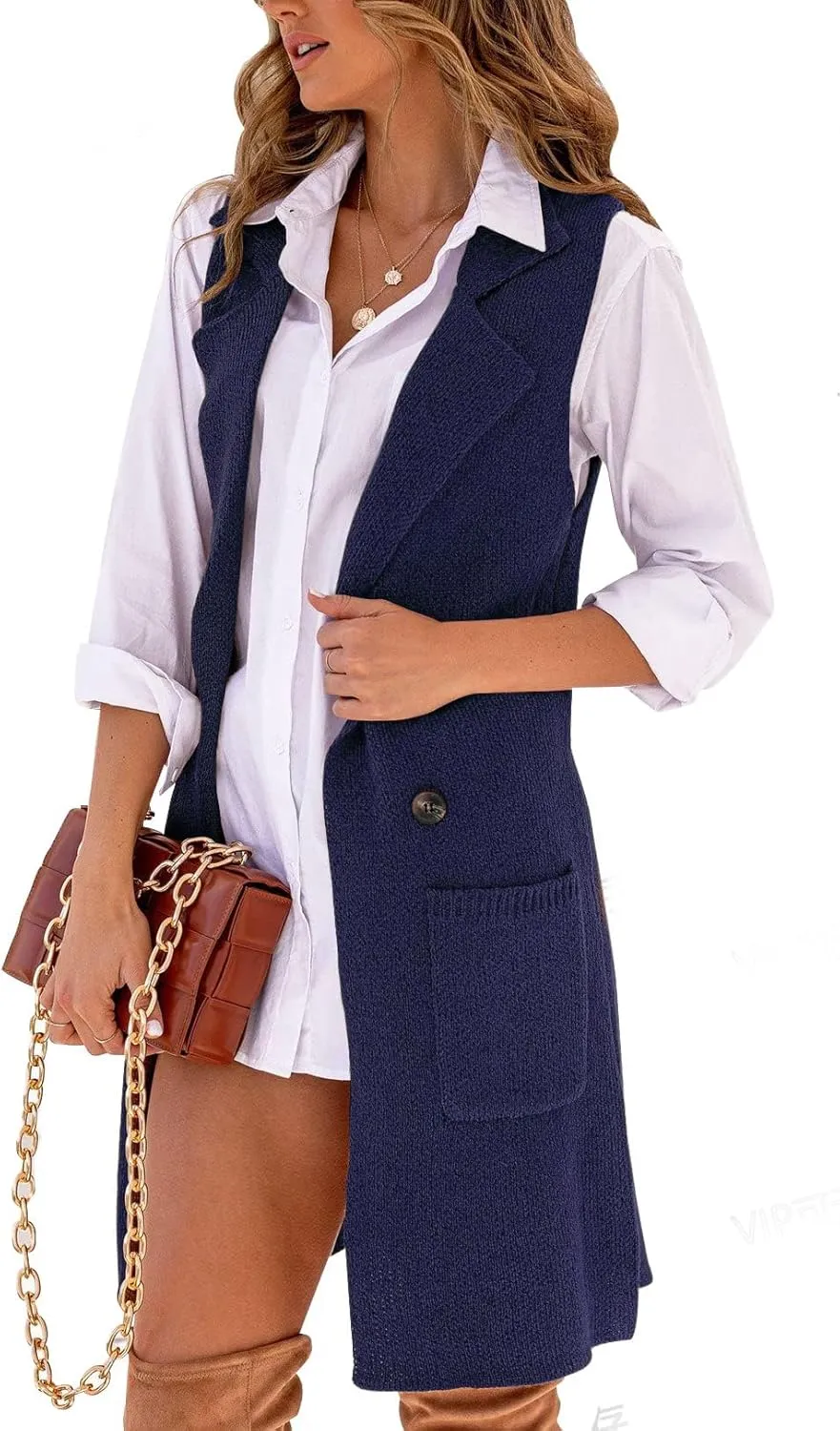 IDEALSANXUN Womens Long Sweater Vest Fall Winter Sleeveless Knit Cardigan Outerwear