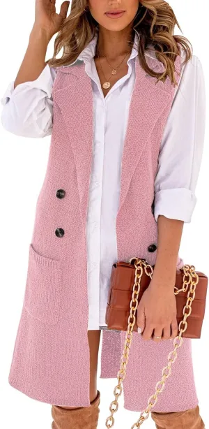 IDEALSANXUN Womens Long Sweater Vest Fall Winter Sleeveless Knit Cardigan Outerwear