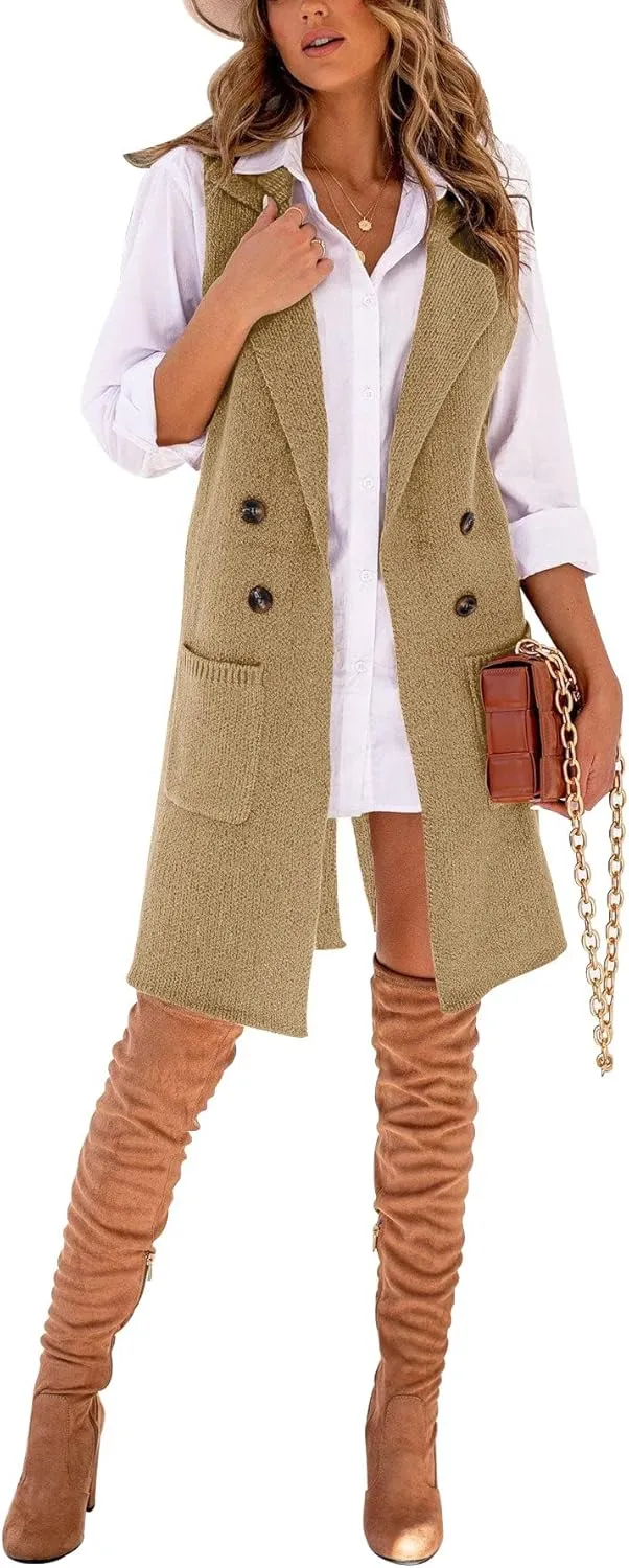 IDEALSANXUN Womens Long Sweater Vest Fall Winter Sleeveless Knit Cardigan Outerwear