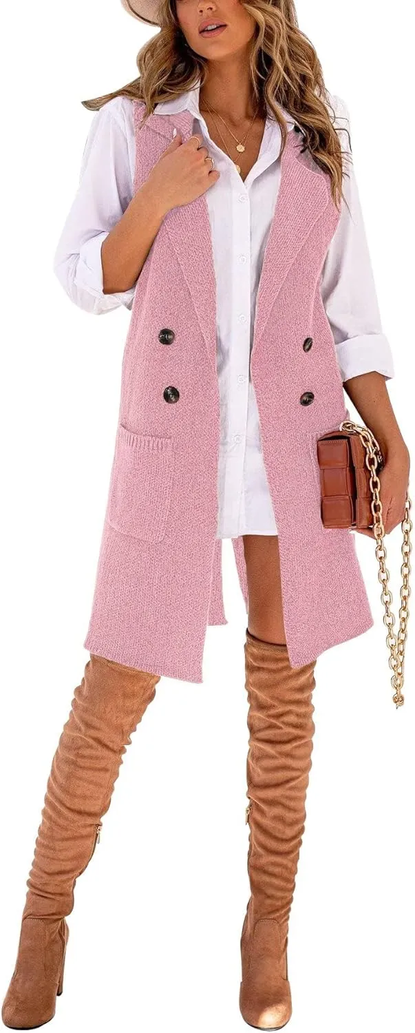 IDEALSANXUN Womens Long Sweater Vest Fall Winter Sleeveless Knit Cardigan Outerwear